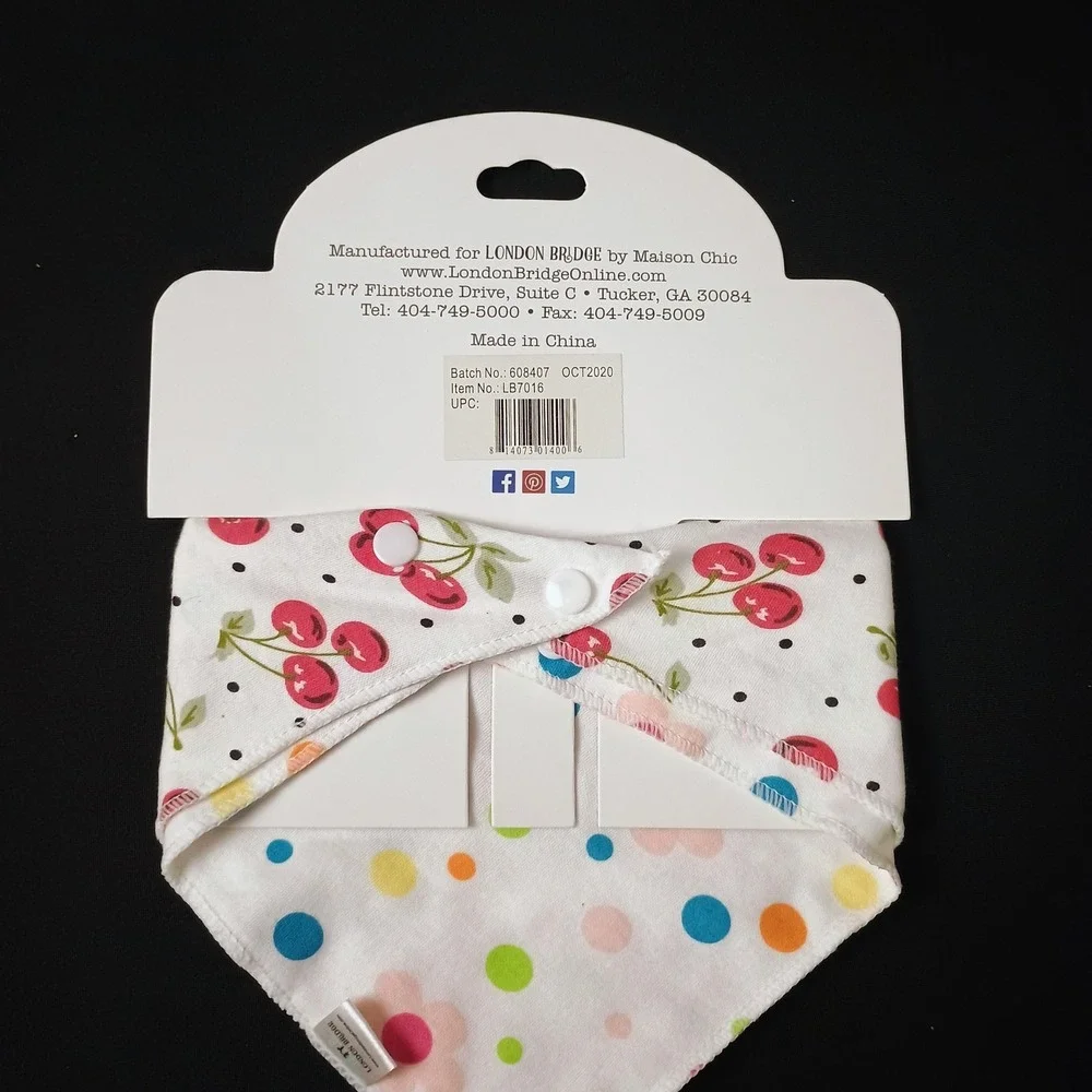 London Bridge Baby Bandana Dribble Bibs Set 2 Cotton Cherry‎ Dots Multicolor